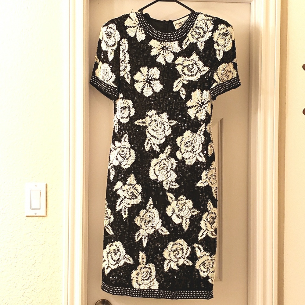 Vintage Joan Leslie 80's Floral Beaded Dress